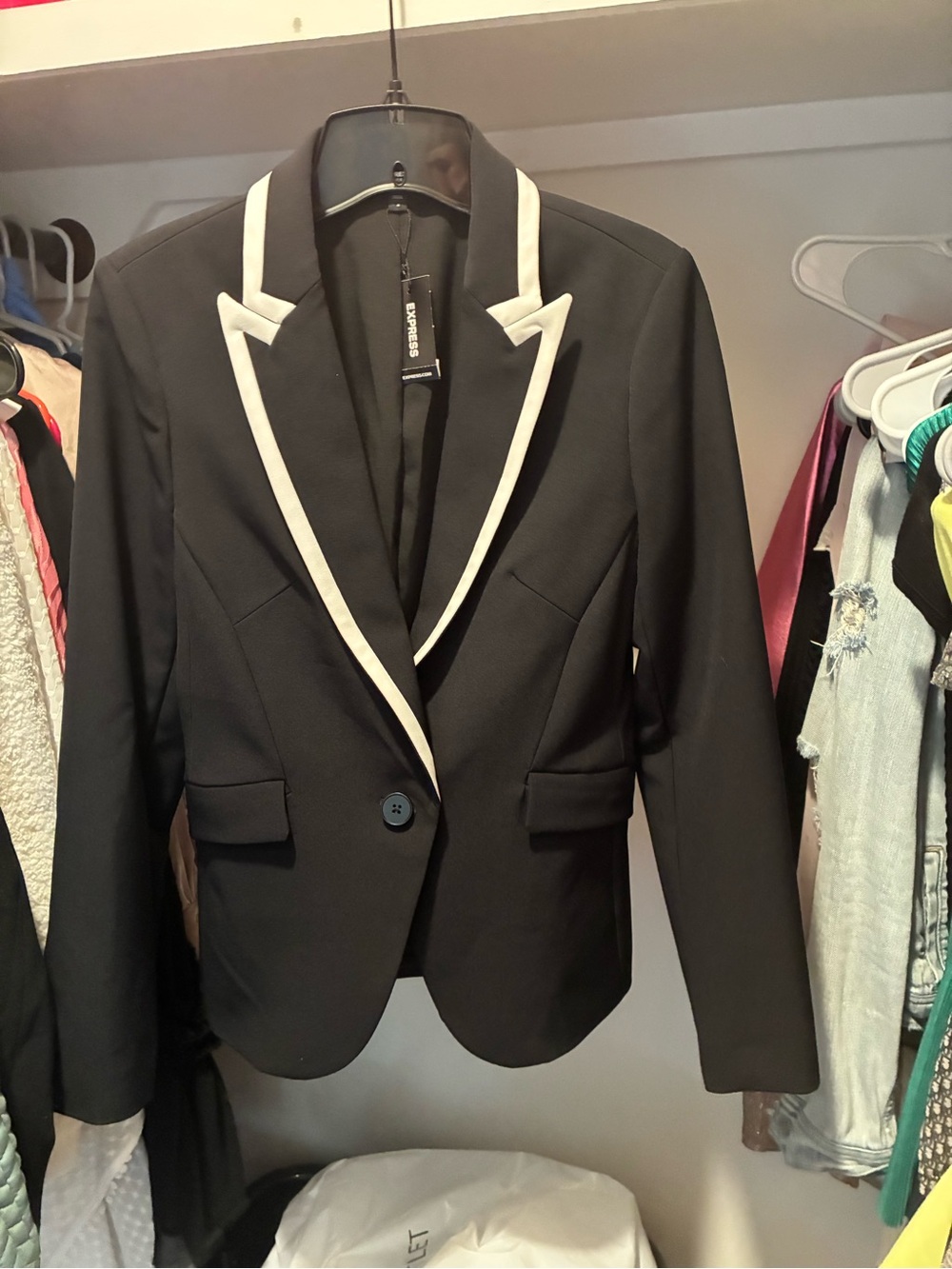 Express Black Blazer with White Contrast Trim